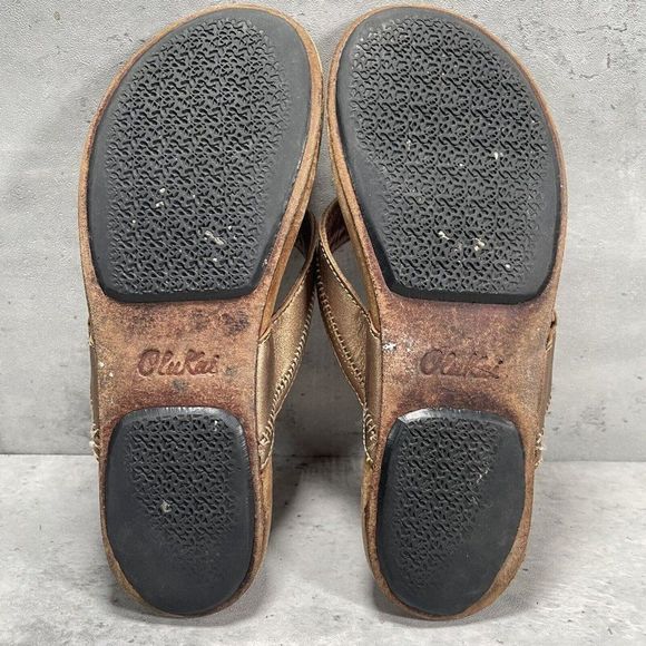 Olukai Haiku Ella Women's Thongs Sandals Size 10 Gold Leather Brown Flipflop‎ - Picture 7 of 9